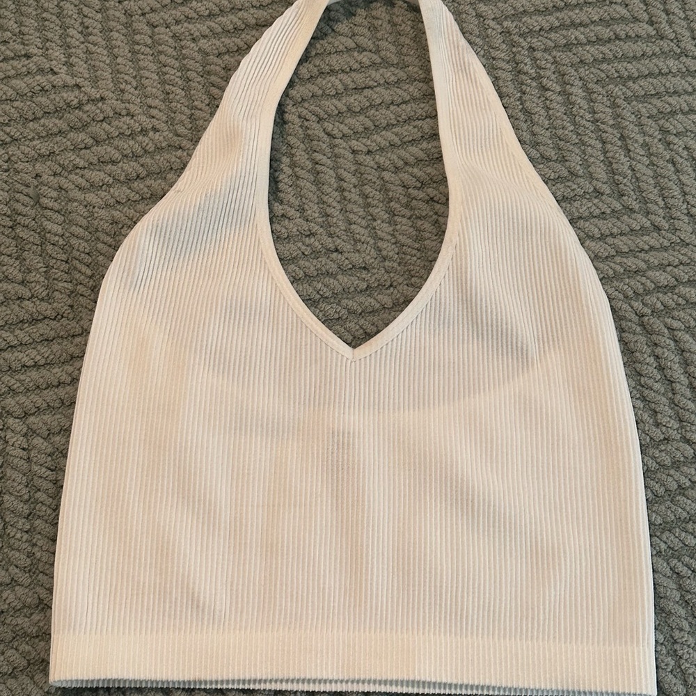 Aritzia White Halter Neck Ribbed Top